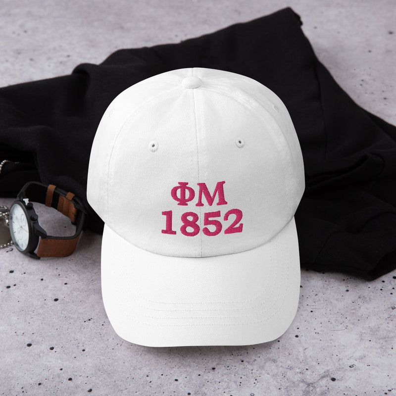 Phi Mu 1852 Founding Year Baseball Hat in white