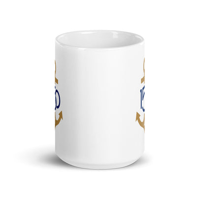 Delta Gamma 150th Anniversary Navy Bronze White Glossy Mug showing print on both sides