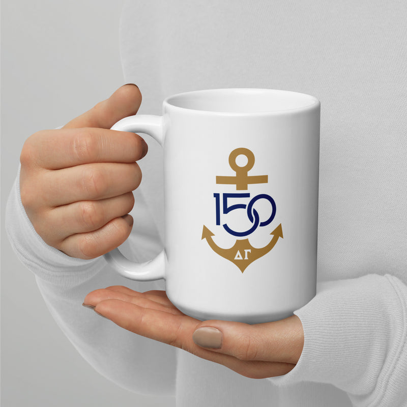 Delta Gamma 150th Anniversary mug in 15 oz size in Navy and Bronze