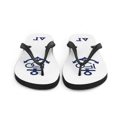 Delta Gamma 150th Anniversary Logo Flip-Flops, Navy and White in front view