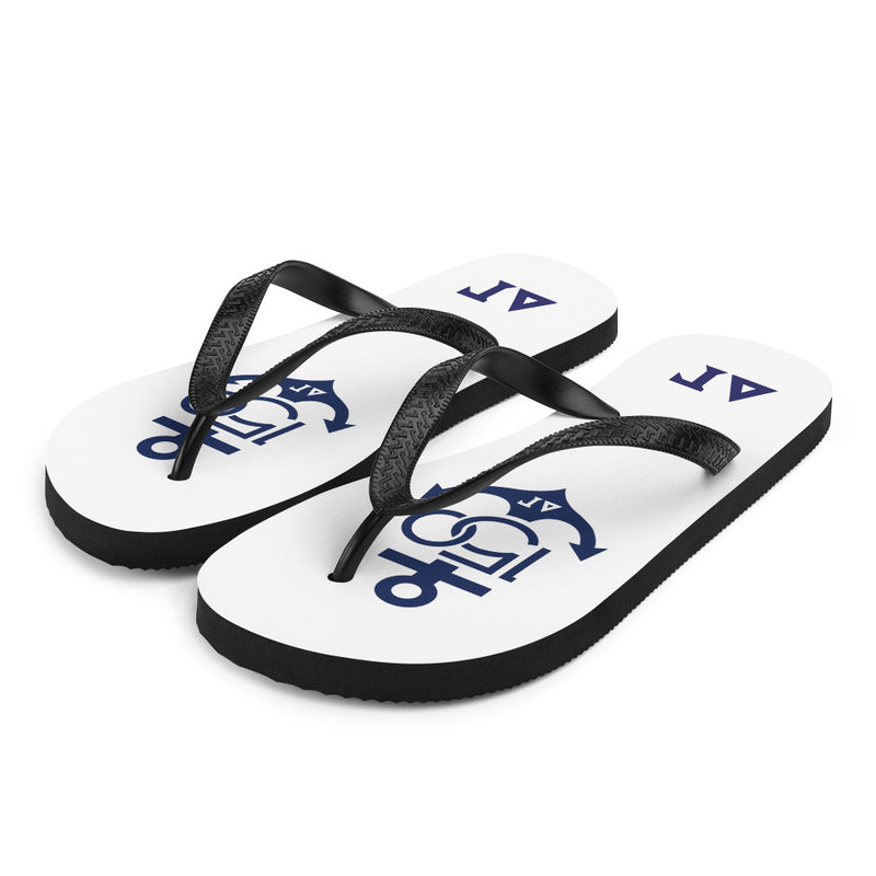 Delta Gamma 150th Anniversary Logo Flip-Flops, Navy and White in side view