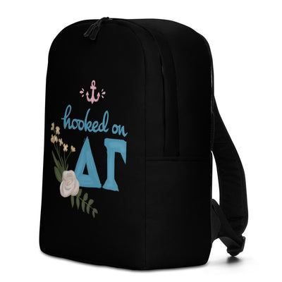 Delta Gamma Sorority Backpack in side view with Hooked on DG design