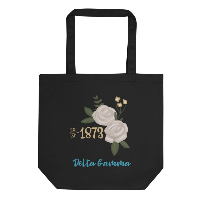 Delta Gamma 1873 Sorority Tote Bag shown flat in black