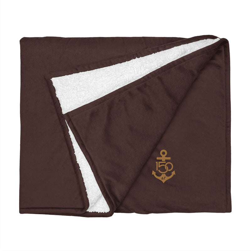 Delta Gamma Sorority Sherpa Blanket shown in brown flat