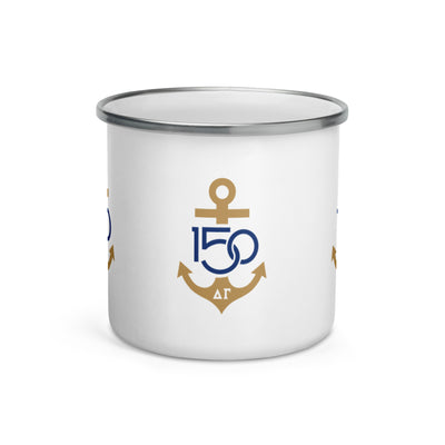 Delta Gamma 150th Anniversary Enamel Camp Mug showing print on 3 sides