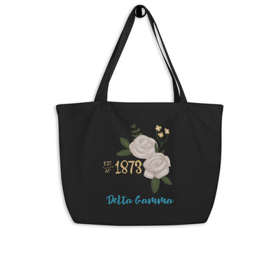 Delta Gamma 1873 Tote Bag shown hanging on a hook