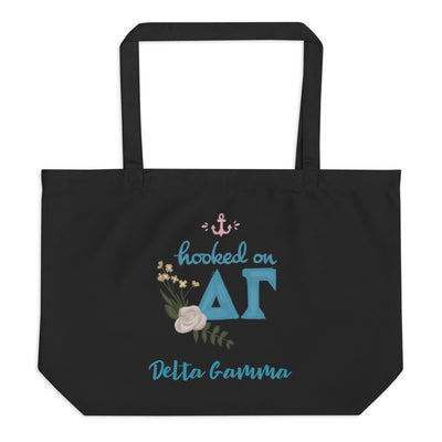 Delta Gamma Hooked on DG Sorority Tote Bag shown in full size view