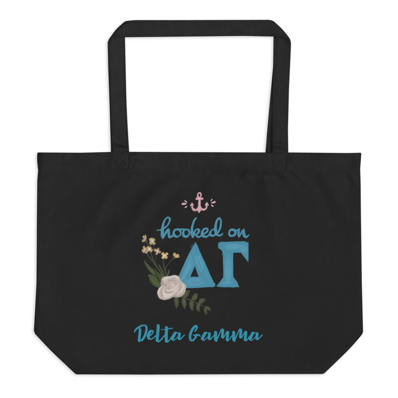 Delta Gamma Hooked on DG Sorority Tote Bag shown in full size view