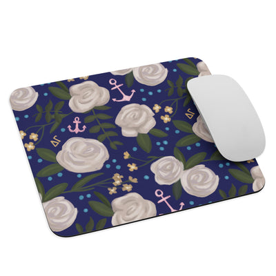 Delta Gamma Rose Floral Mouse Pad shown with mouse