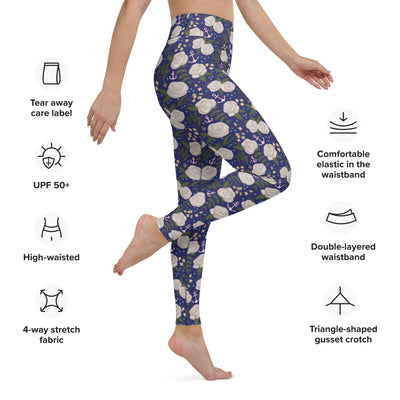 Delta Gamma Navy Blue Floral Print Yoga Leggings showing product details