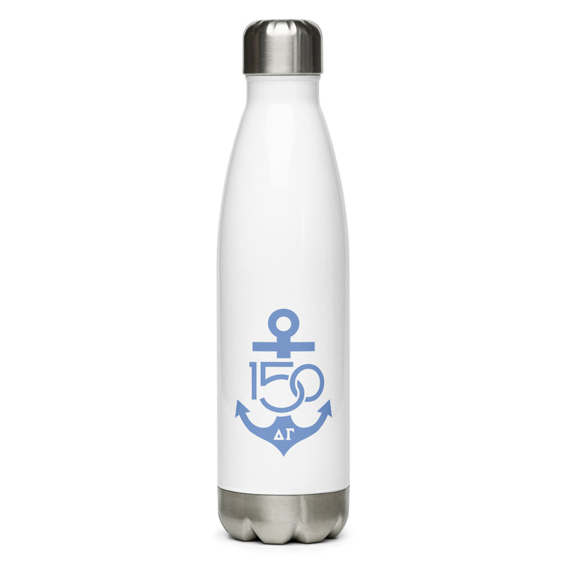 Delta Gamma Sorority Water Bottle with Splash Blue 150th Anniversary logo 