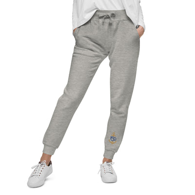 Delta Gamma Sorority Sweatpants shown in close up view in gray with 150th logo