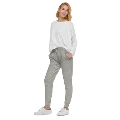 Delta Gamma Sorority Sweatpants shown in side view on model in gray