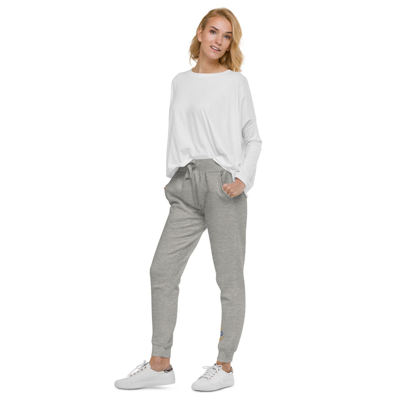 Delta Gamma Sorority Sweatpants shown in side view on model in gray