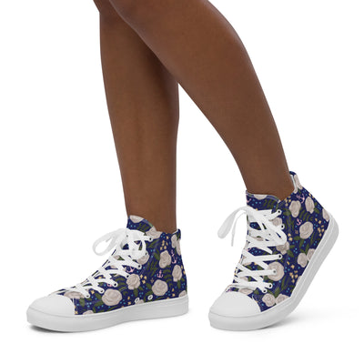 Delta Gamma Sorority High Tops in Navy Blue on model's feet in walking pose