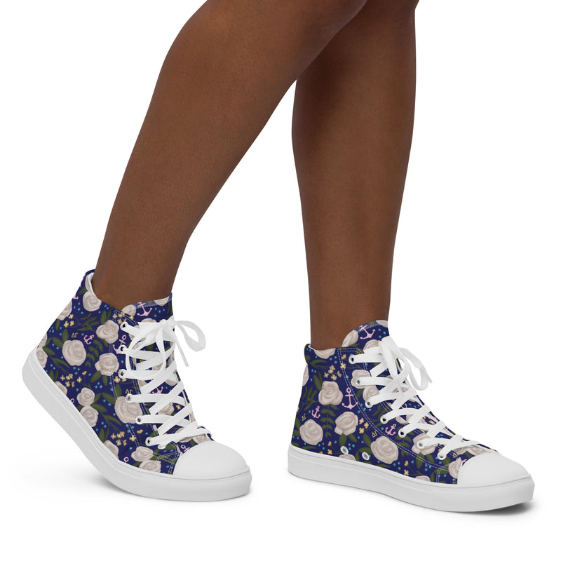 Delta Gamma Sorority High Tops in Navy Blue shown in side profile