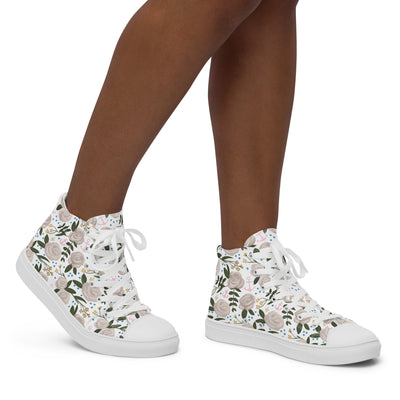 Delta Gamma Sorority High Tops in white floral print on model walking 