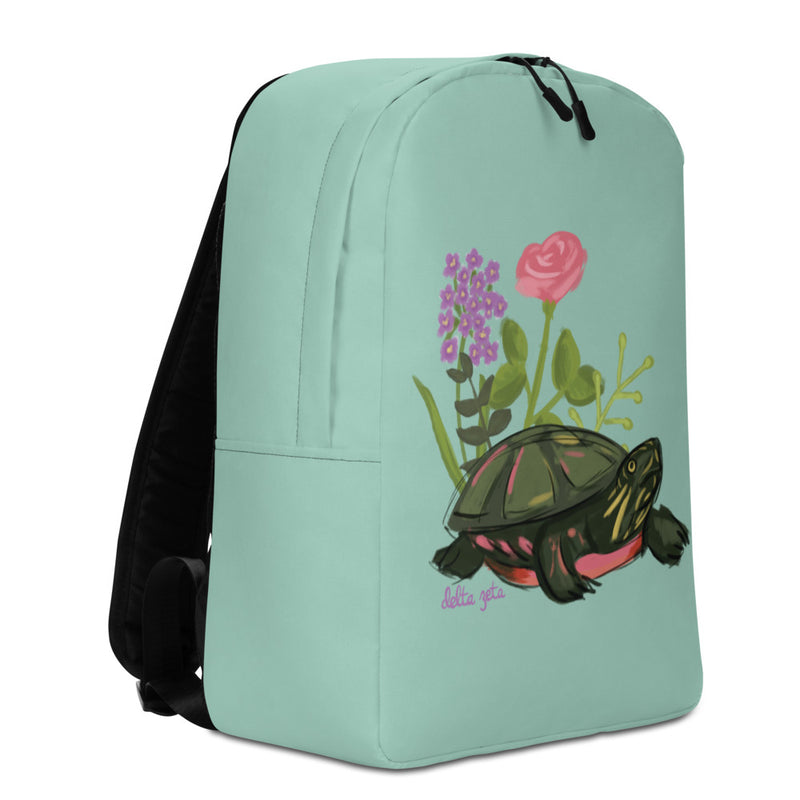 Delta Zeta Sorority Backpack showing left side of bag with turtle mascot design