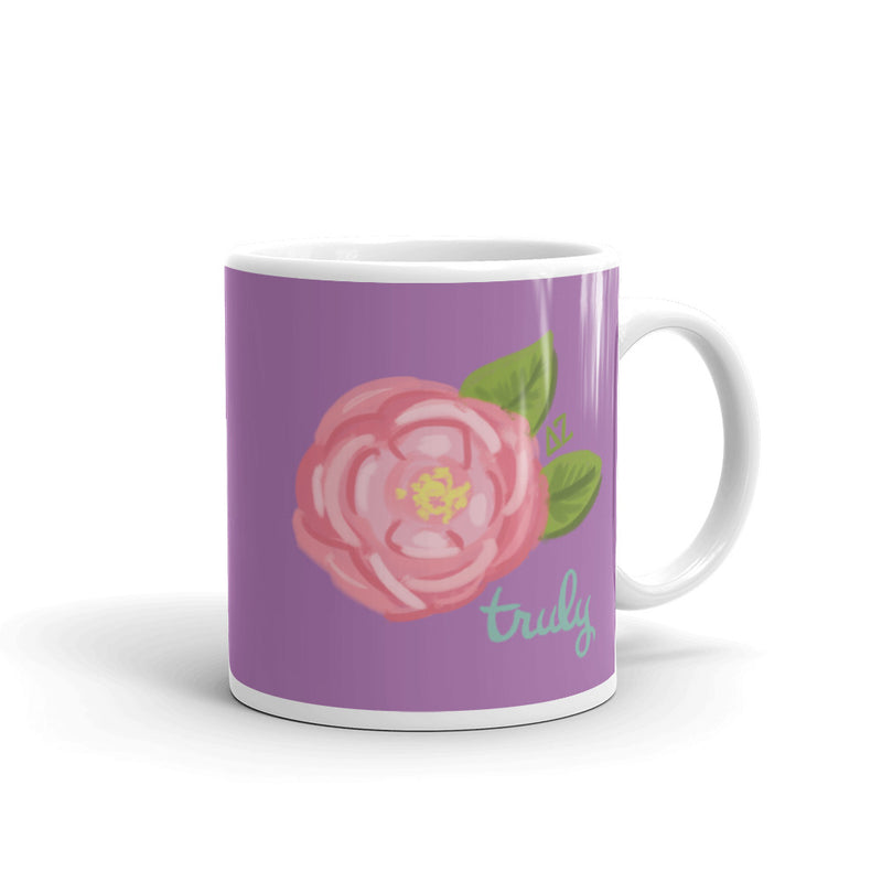 Delta Zeta Sorority Mug in 11 oz size with Truly design in purple