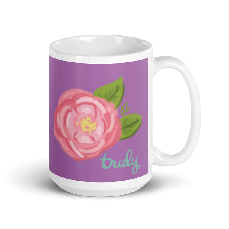 Delta Zeta Sorority Mug in 15 oz size with Truly design in purple