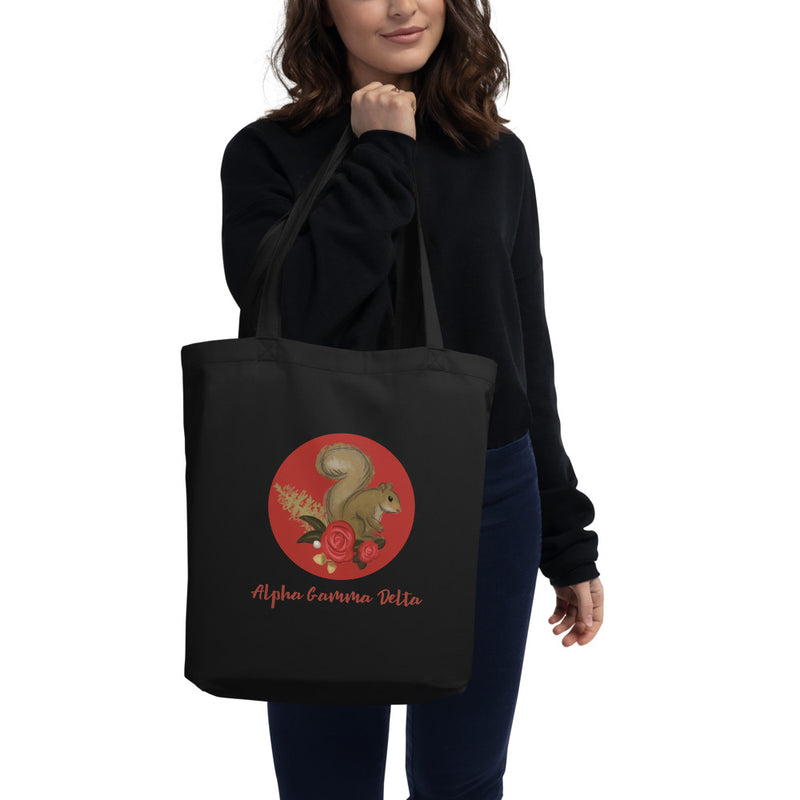 Alpha Gamma Delta Squirrel Mascot Circle Eco Tote Bag in black