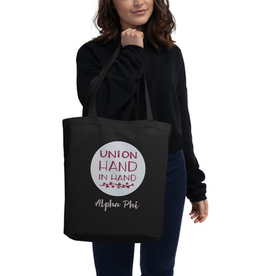 Alpha Phi Union Hand in Hand Eco Tote Bag in black