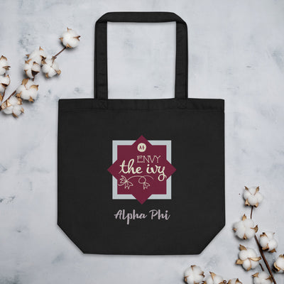 Alpha Phi Envy The Ivy Eco Tote Bag shown flat with cotton