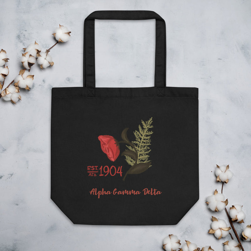 Alpha Gamma Delta Founders Day Eco Tote Bag in black shown with cotton