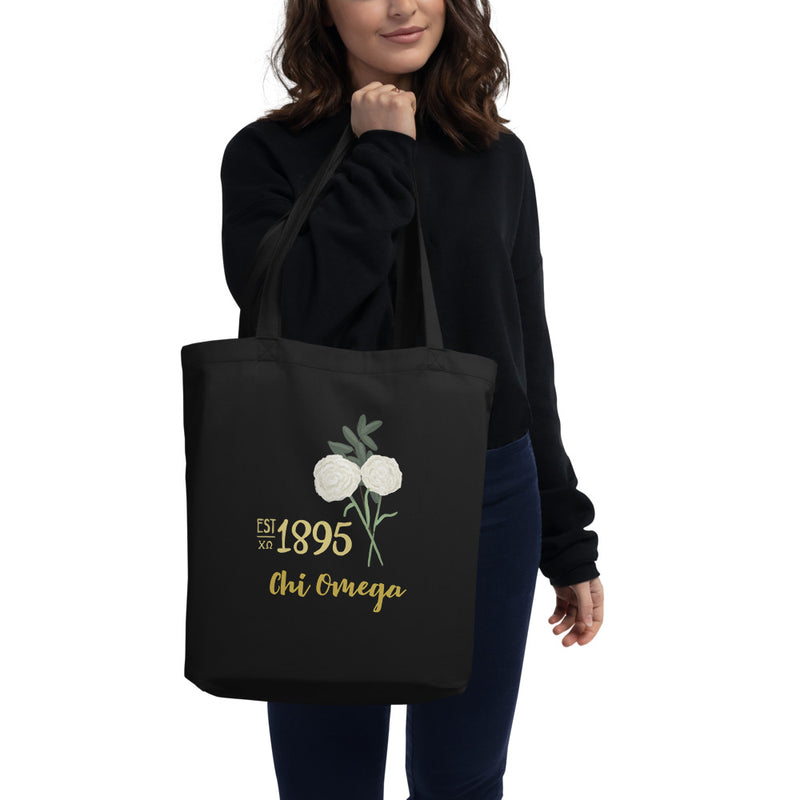 Chi Omega 1895 Founders Day Eco Tote Bag in black