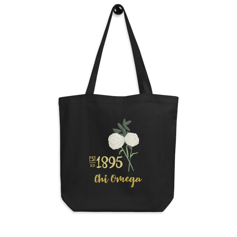 Chi Omega 1895 Founders Day Eco Tote Bag on hook