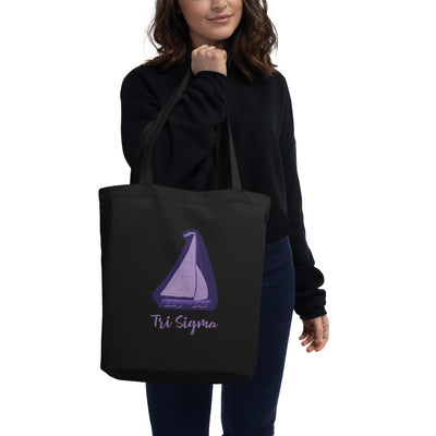 Tri Sigma Sailboat Mascot Eco Tote Bag in black on model