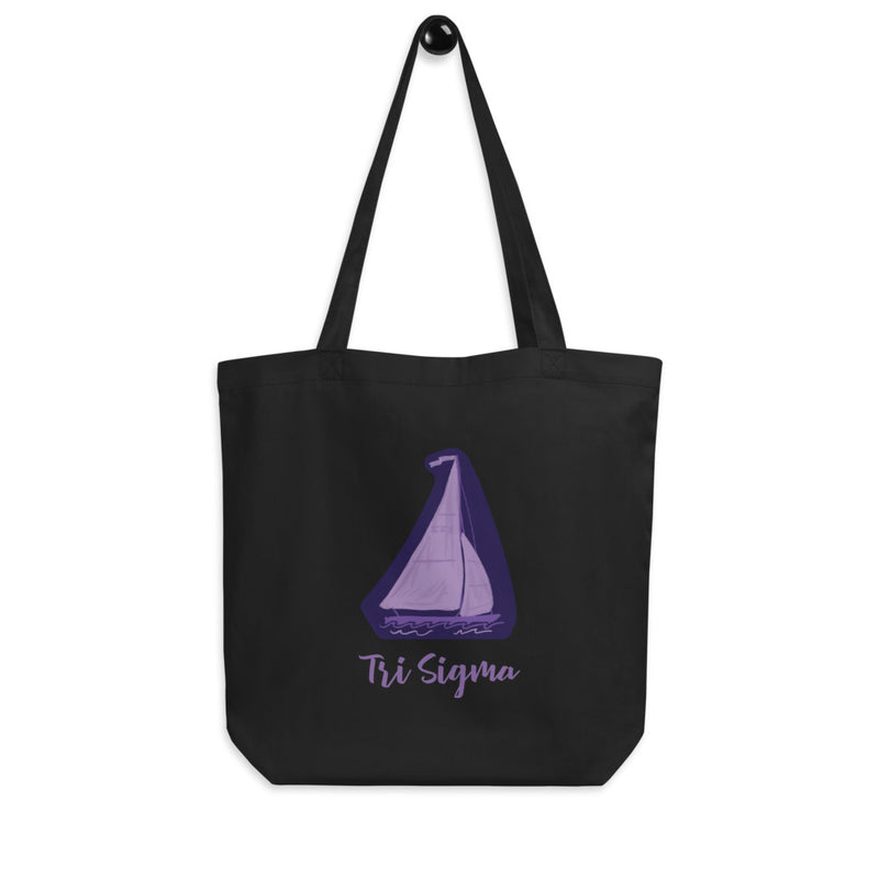 Tri Sigma Sailboat Mascot Eco Tote Bag on hook