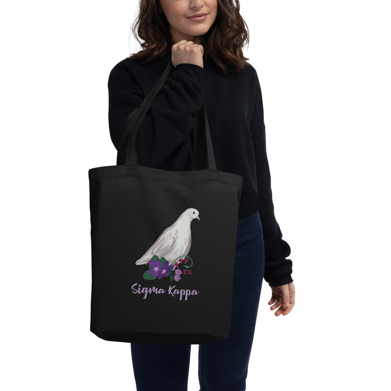 Sigma Kappa Dove Mascot Eco Tote Bag in black on model