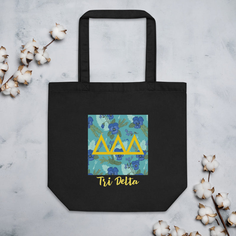 Tri Delta Greek Letters Eco Tote Bag shown flat with cotton