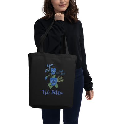 Tri Delta 1888 Founders Day Eco Tote Bag in black shown on model