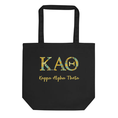 Kappa Alpha Theta Greek Letters Eco Tote Bag in black shown flat
