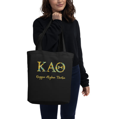 Kappa Alpha Theta Greek Letters Eco Tote Bag in black on model