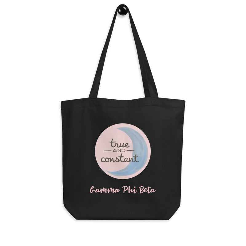 Gamma Phi Beta True and Constant Eco Tote Bag in black on hook