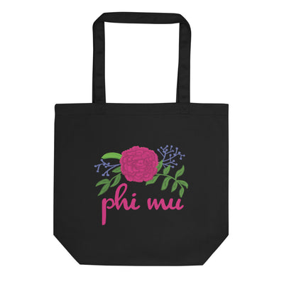 Phi Mu Carnation design eco tote bag shown flat
