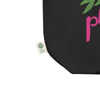 Phi Mu Carnation design eco tote bag showing certified organic label