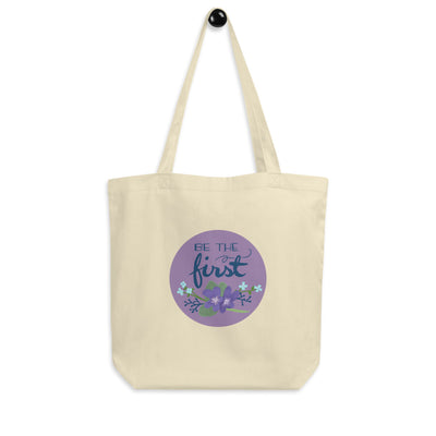 Alpha Delta Pi Be The First Large Organic Eco Tote Bag in natural oyster shown on hook