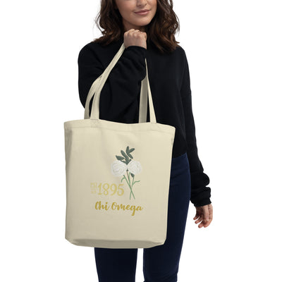 Chi Omega 1895 Founders Day Eco Tote Bag in natural oyster