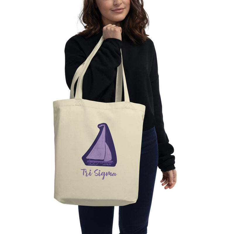 Tri Sigma Sailboat Mascot Eco Tote Bag in natural oyster