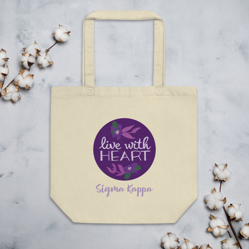 Sigma Kappa Live With Heart Eco Tote Bag shown flat