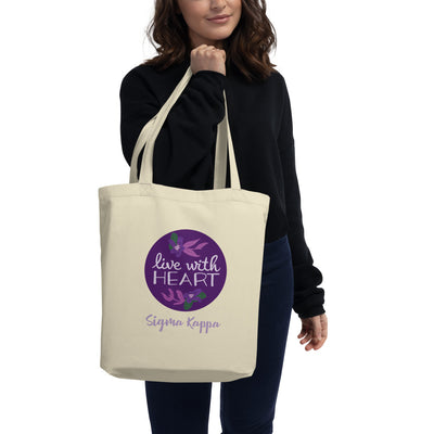 Sigma Kappa Live With Heart Eco Tote Bag in natural