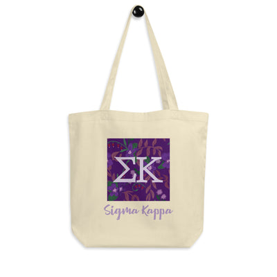 Sigma Kappa Greek Letters Eco Tote Bag in natural on hook