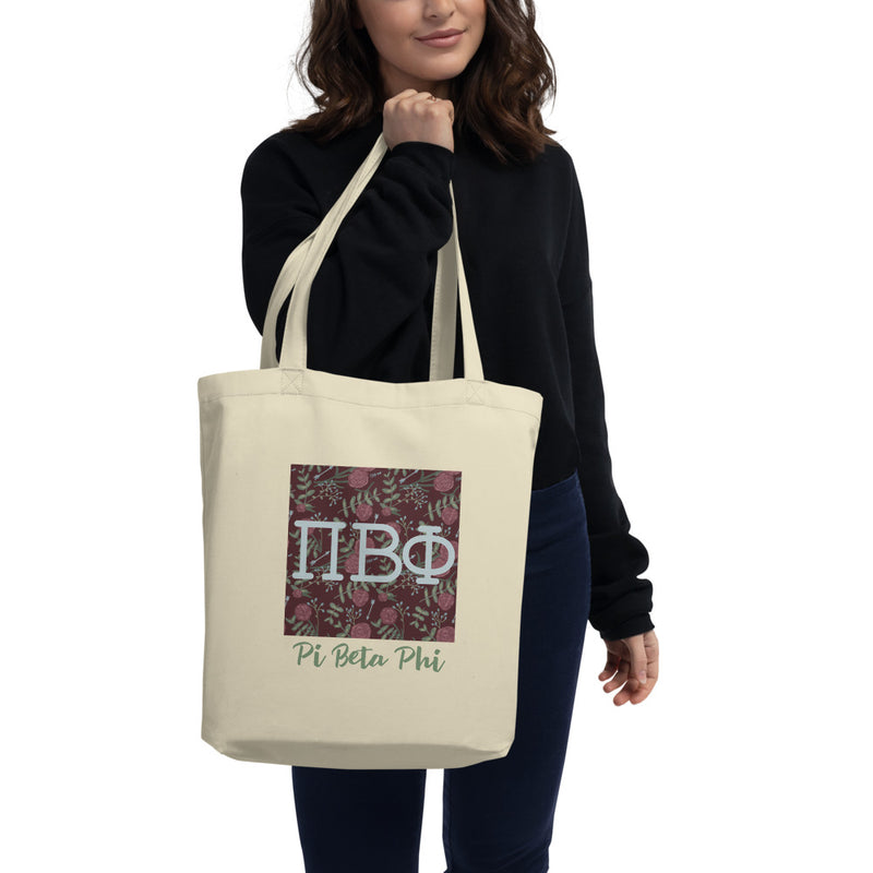 Pi Beta Phi Greek Letters Eco Tote Bag in natural oyster