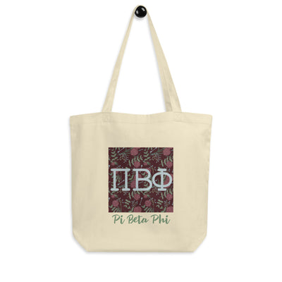 Pi Beta Phi Greek Letters Eco Tote Bag in natural on hook