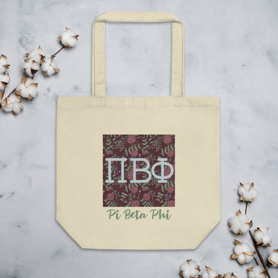 Pi Beta Phi Greek Letters Eco Tote Bag in natural shown flat