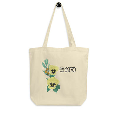 Kappa Alpha Theta 1870 Founding Date Eco Tote Bag in natural oyster on a hook